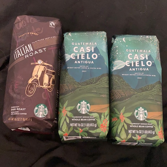 Starbucks whole bean coffee one pound each bag medium and dark roast
